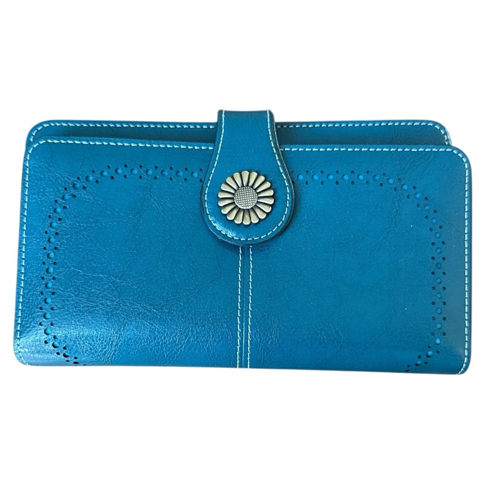 Women’s Large Bifold Wallet Wristlet Snap Zip Multi Card Compartments‎ Teal Blue